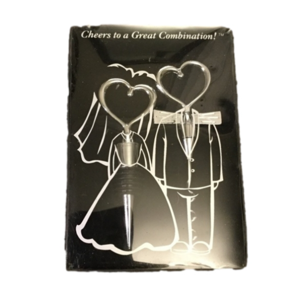 NWT Vintage Silver Heart Topper Opener Wedding Table Favor Engagement Gift Set